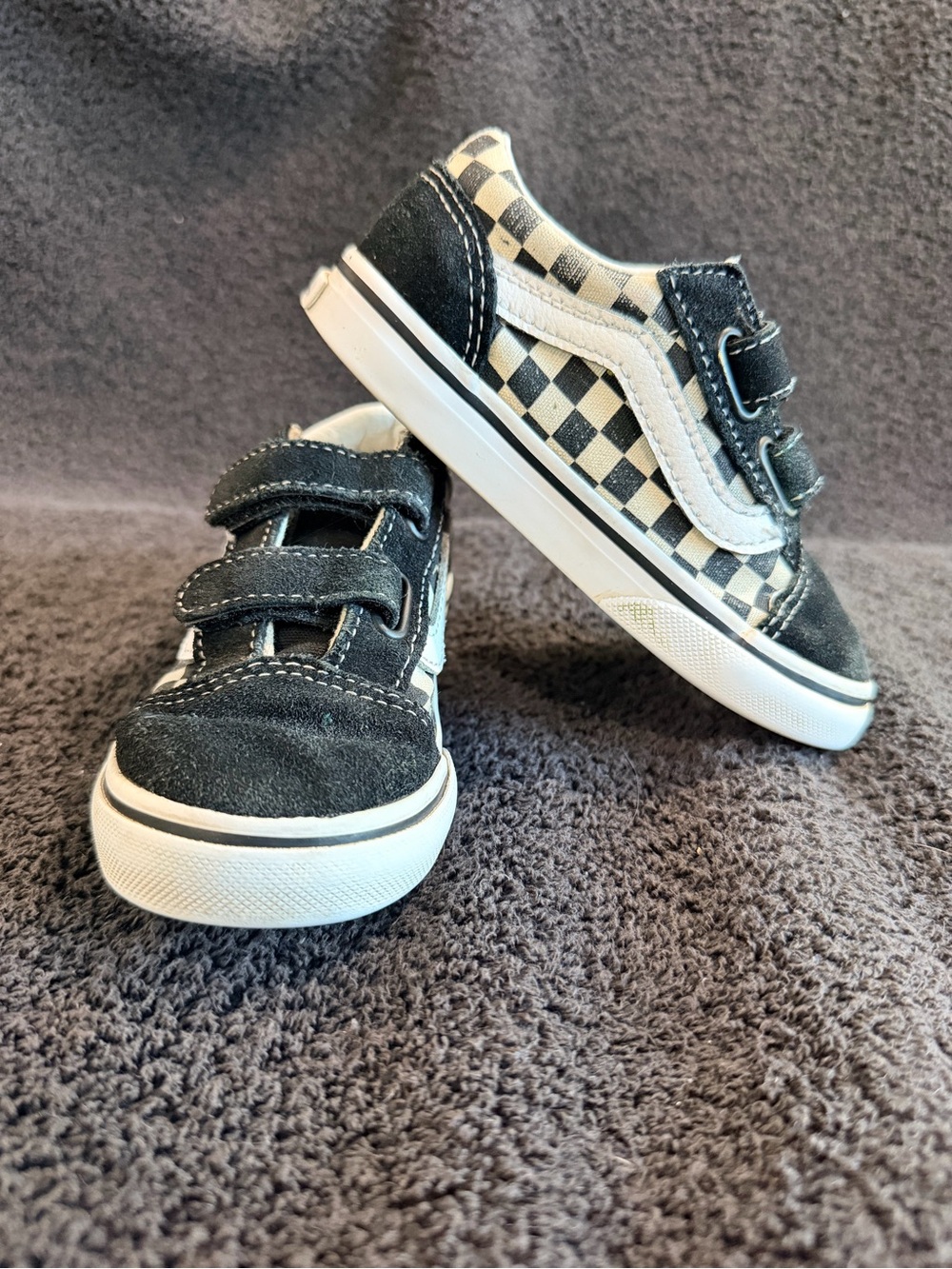Vans Kids Black & White Checkerboard Velcro Sneakers